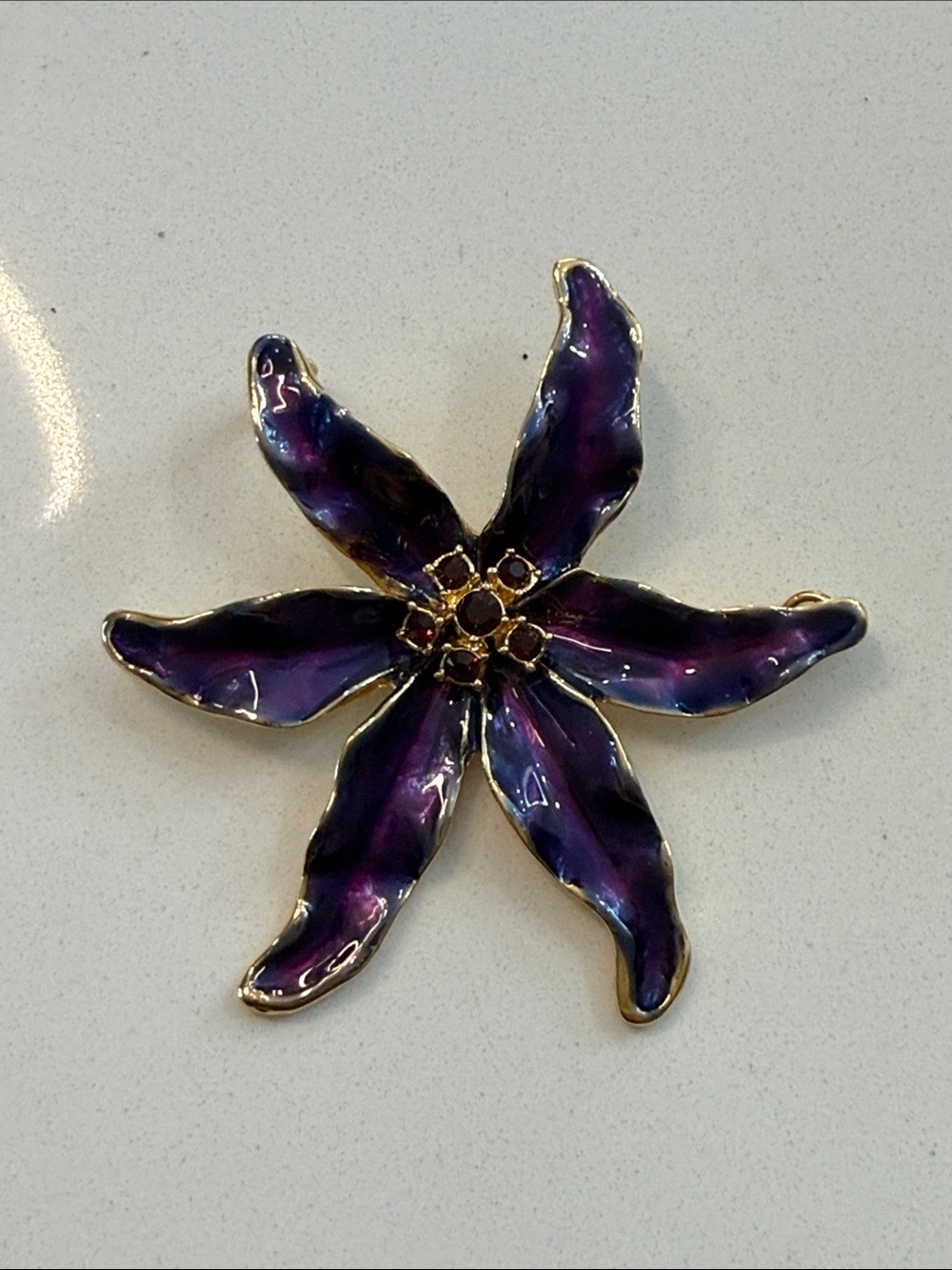 Vntage Kenneth Jay Lane Purple Lily Necklace Enamel Rhinestone NO CHAIN